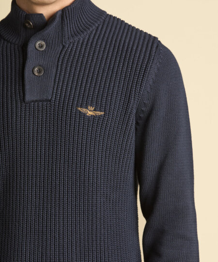 Maglia collo alto con bottoni in cotone AERONAUTICA MILITARE col. blu