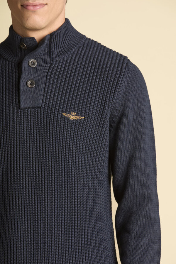 Maglia collo alto con bottoni in cotone AERONAUTICA MILITARE col. blu