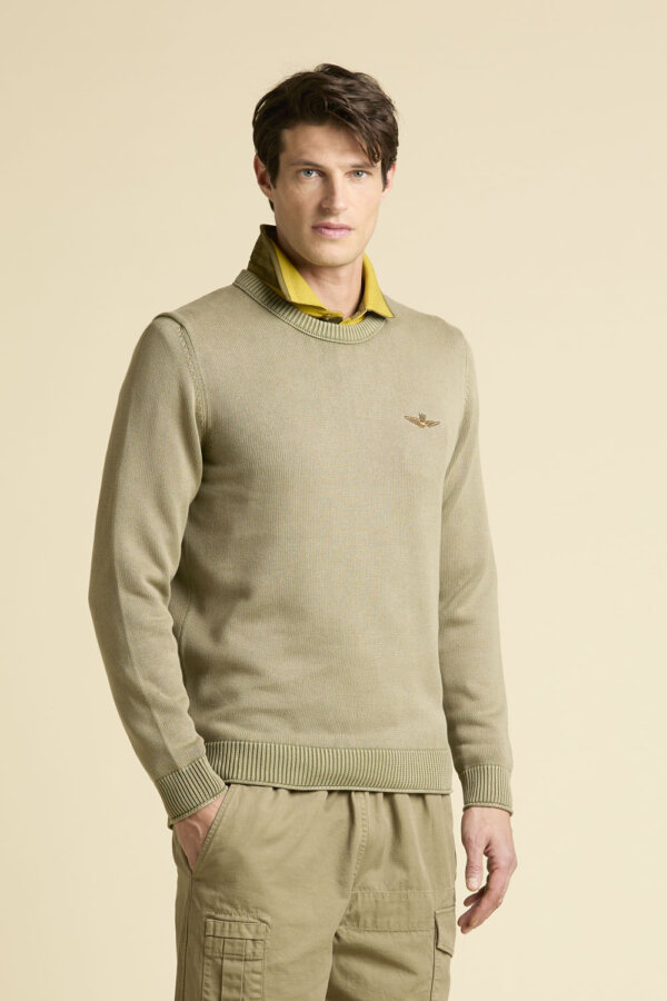 Maglia girocollo in cotone stone washed AERONAUTICA MILITARE col. beige - immagine 2