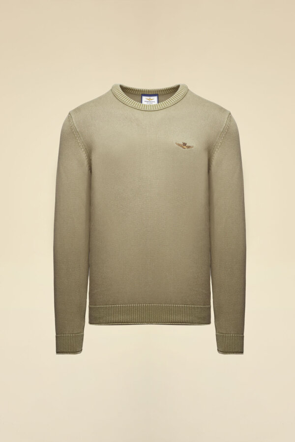 Maglia girocollo in cotone stone washed AERONAUTICA MILITARE col. beige - immagine 3