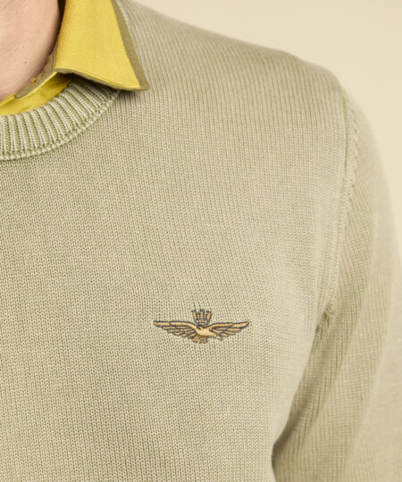 Maglia girocollo in cotone stone washed AERONAUTICA MILITARE col. beige