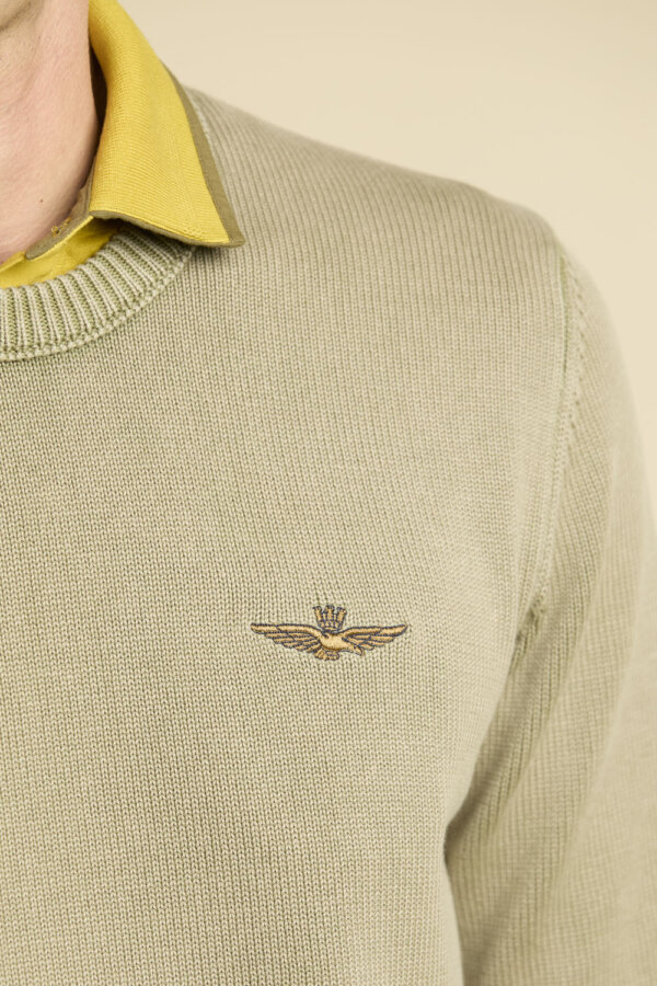 Maglia girocollo in cotone stone washed AERONAUTICA MILITARE col. beige