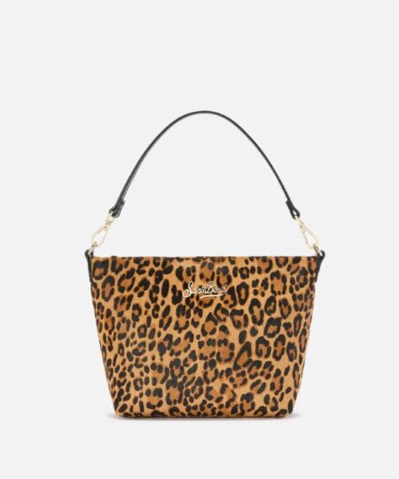 Borsa MC2 Saint Barth a spalla Aline Bag in pelle spazzolata e cavallino leopardato