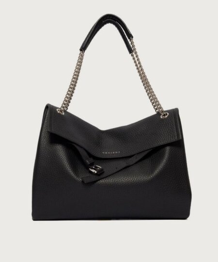 ORCIANI Borsa Venus Soft Midi a spalla in pelle martellata - nero