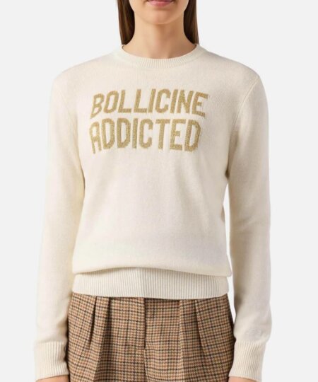 Maglione MC2 SAINT BARTH donna New Queen in misto cashmere bianco con jacquard lurex Bollicine Addicted