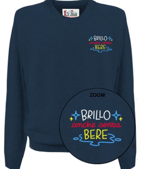 Maglione MC2 Saint Barth girocollo Heron Light con ricamo ''BRILLO anche senza BERE"