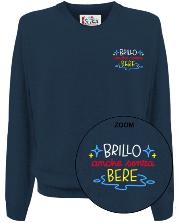 Maglione MC2 Saint Barth girocollo Heron Light con ricamo ''BRILLO anche senza BERE"