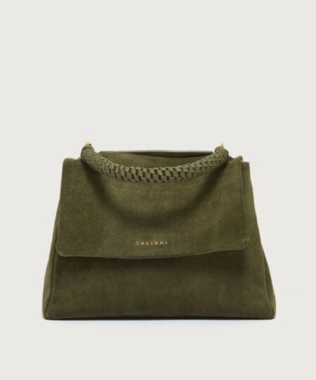 ORCIANI Borsa Sveva Peach Media a spalla in suede con tracolla - bosco