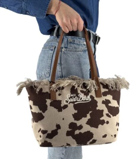 Borsa donna MC2 Saint Barth City BAG MID Fringe canvas COW WEST 18 EMB