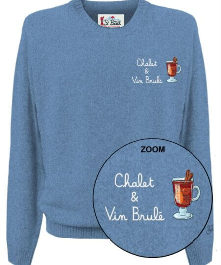 Maglione uomo MC2 Saint Barth girocollo Heron Light con ricamo ''Chalet & Vin Brulé''