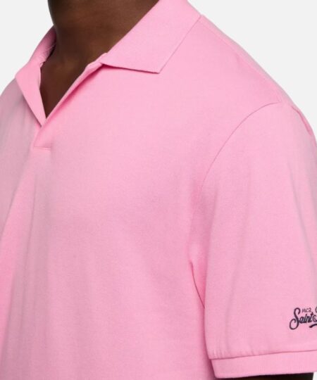 Polo uomo MC2 Saint Barth Charles in piquet di cotone Rosa senza bottoni