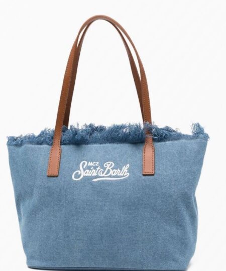 Borsa donna MC2 Saint Barth City BAG Fringe DENIM EMB - JEANS