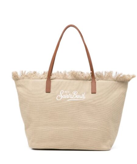 Borsa donna MC2 Saint Barth City Bag Mid Fringe Canvas 11 EMB - BEIGE