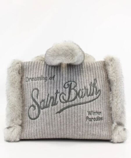 Borsa donna MC2 Saint Barth morbida a mano Colette shearling rib in misto lana a trecce GRIGIO
