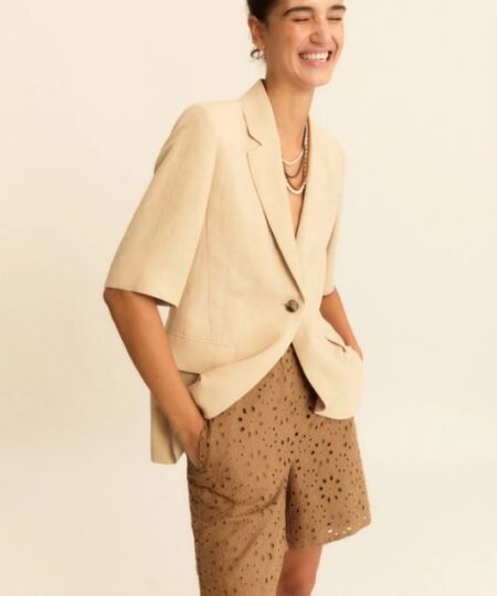 EMME di Marella - Bermuda in mussola con ricamo sangallo EMMSTADIO - Cammello