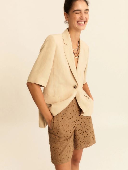 EMME di Marella - Bermuda in mussola con ricamo sangallo EMMSTADIO - Cammello