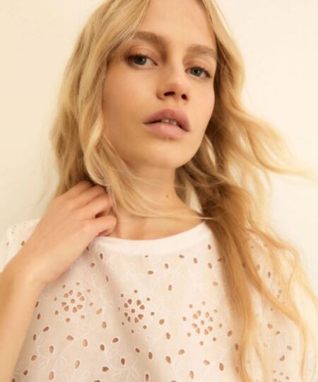 EMME di Marella - T-Shirt in sangallo con retro in jersey EMMVELETTA - Bianco Ottico