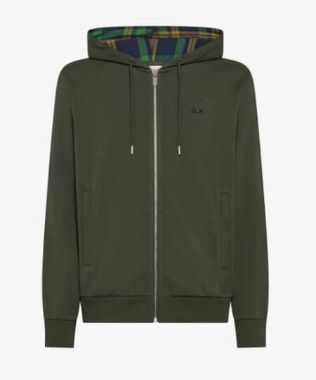 Felpa SUN68 uomo in misto cotone con cappuccio e zip - MILITARE SCURO