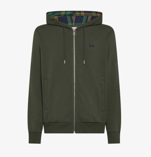 Felpa SUN68 uomo in misto cotone con cappuccio e zip - MILITARE SCURO
