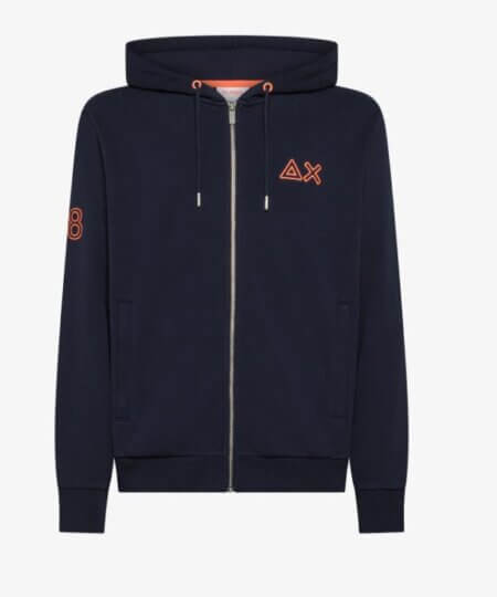 Felpa SUN68 uomo in cotone con cappuccio e logo fluo - NAVY BLUE