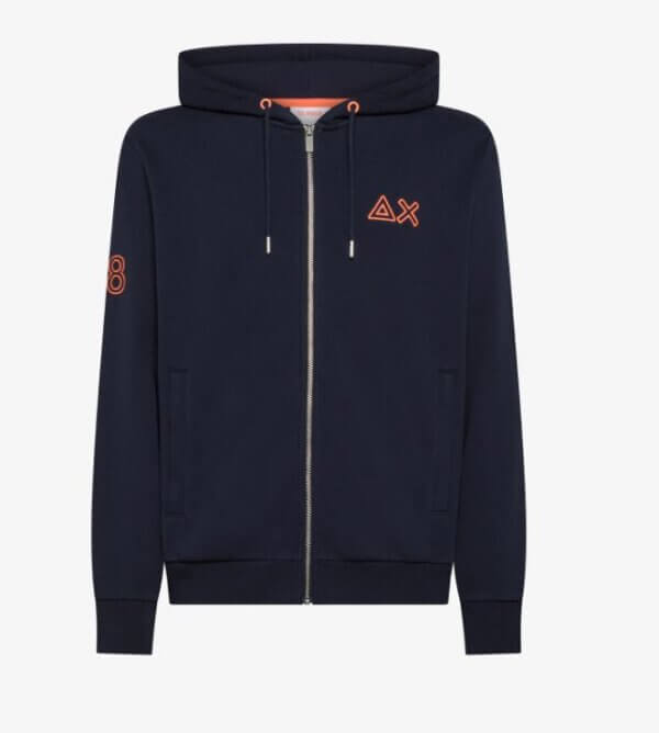 Felpa SUN68 uomo in cotone con cappuccio e logo fluo - NAVY BLUE