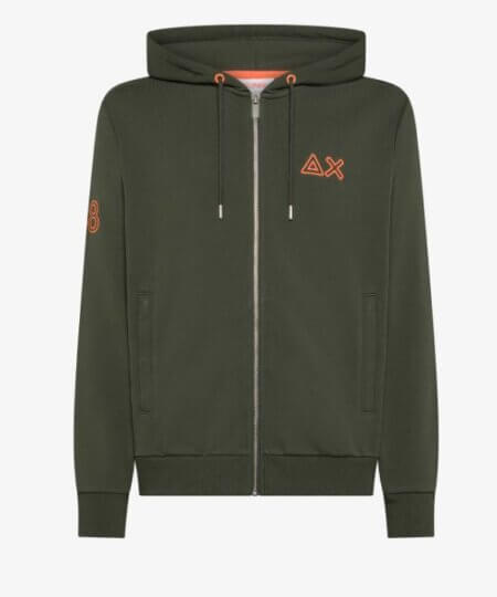 Felpa SUN68 uomo in cotone con cappuccio e logo fluo - MILITARE SCURO