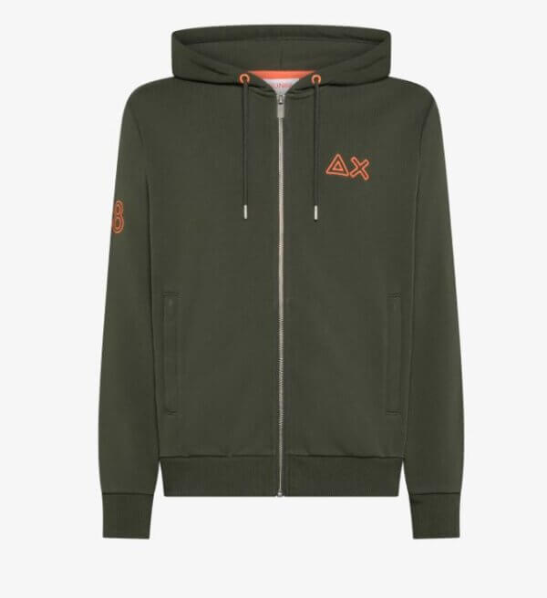Felpa SUN68 uomo in cotone con cappuccio e logo fluo - MILITARE SCURO
