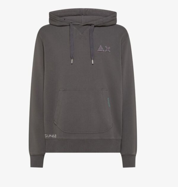 Felpa SUN68 in cotone vintage con cappuccio - Grigio Scuro