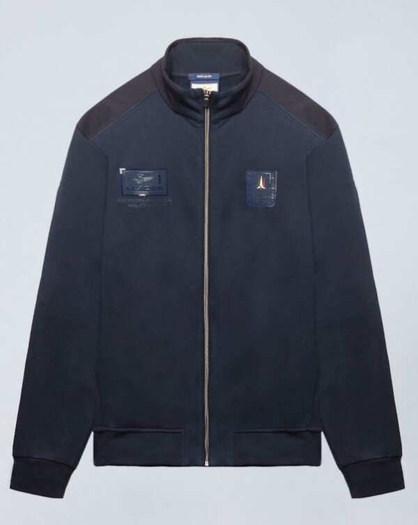 AERONAUTICA MILITARE Felpa full zip con patch termo applicate BLU NAVY