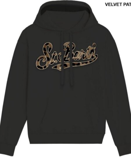 Felpa con cappuccio MC2 SAINT BARTH donna Virginia suede patch leopard  col. nero