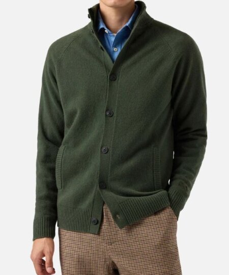 Cardigan MC2 Saint Barth in lambswool GALWAY - Verde Militare