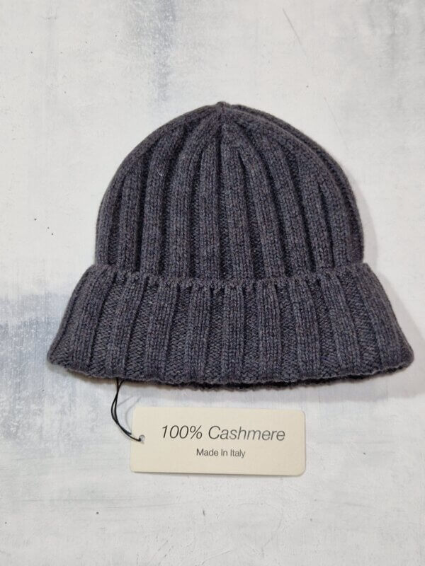 Cappello 100% Cashmere costa larga  con risvolto GRIGIO SCURO