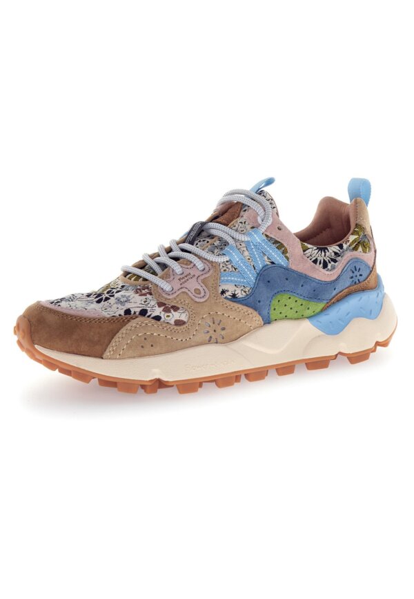 Sneakers FLOWERMOUNTAIN Yamano 3 Woman suede/jaquard flowers print light brown-beige-light blue