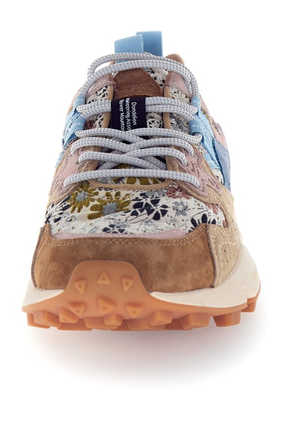 Sneakers FLOWERMOUNTAIN Yamano 3 Woman suede/jaquard flowers print light brown-beige-light blue - immagine 3