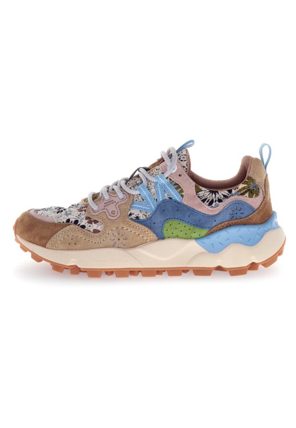 Sneakers FLOWERMOUNTAIN Yamano 3 Woman suede/jaquard flowers print light brown-beige-light blue - immagine 4