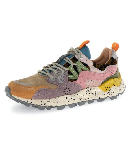 Sneakers FLOWERMOUNTAIN Yamano 3 Woman suede/nylon/knitted fabric leo light mustard-grey-cipria