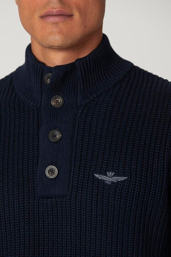 AERONAUTICA MILITARE Maglia collo alto 4 bottoni in cotone a costa inglese BLU NAVY - immagine 2