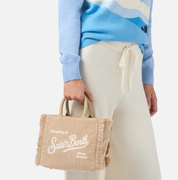 Borsa donna MC2 Saint Barth a mano Vanity mini Corduroy in velluto a coste e faux suede - BEIGE - immagine 2