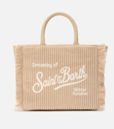 Borsa donna MC2 Saint Barth a mano Vanity mini Corduroy in velluto a coste e faux suede - BEIGE