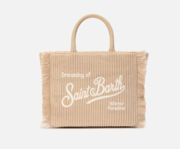 Borsa donna MC2 Saint Barth a mano Vanity mini Corduroy in velluto a coste e faux suede - BEIGE