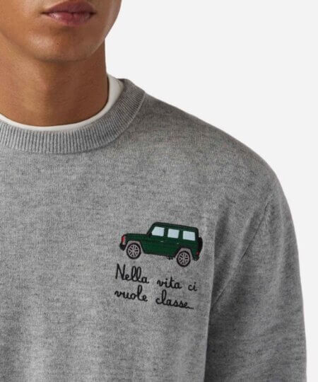 Maglione uomo MC2 Saint Barth girocollo Heron Light con ricamo ''Nella vita ci vuole classe''