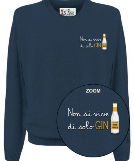 Maglione uomo MC2 Saint Barth girocollo Heron Light con ricamo ''Non si vive solo di GIN''