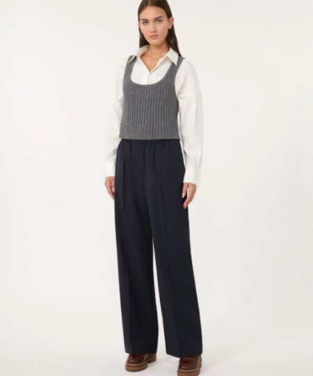 Pantalone MAX MARA WEEKEND in gabardina di lana tecnica - blu PETRA