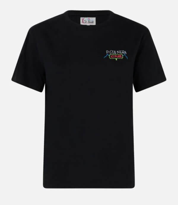 MC2 Saint Barth T-shirt donna in cotone pesante nera Emilie con ricamo Pista nera io pure | INSULTI LUMINOSI SPECIAL EDITION - immagine 2