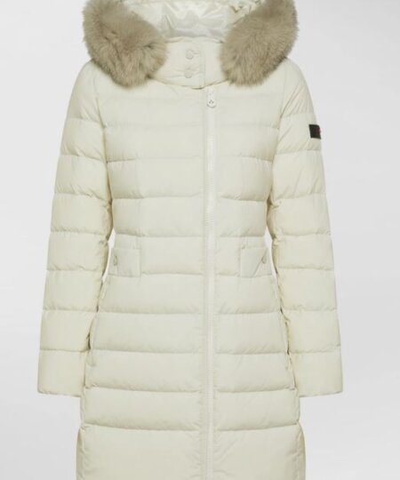 Piumino lungo PEUTEREY donna con collo alto e pelliccia SERIOLA ML 06 FUR - Bianco