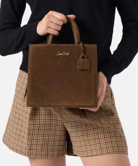 Borsa MC2 Saint Barth a mano Shop Bag Midi in pelle scamosciata Marrone
