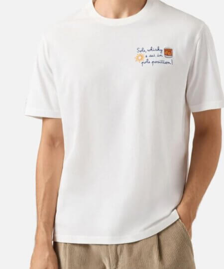 T-shirt uomo MC2 Saint Barth Arnott Warm con ricamo " Sole, Whisky e sei in pole position!"