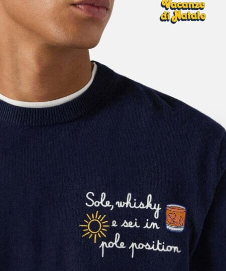 Maglione uomo MC2 Saint Barth girocollo Heron Light con ricamo " Sole, Whisky e sei in pole position" | VACANZE DI NATALE SPECIAL EDITION
