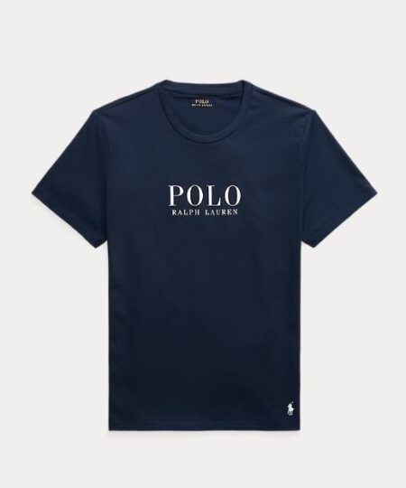 T-shirt manica corta POLO RALPH LAUREN in cotone Blu Navy  con logo POLO e cavallino ricamato bianco