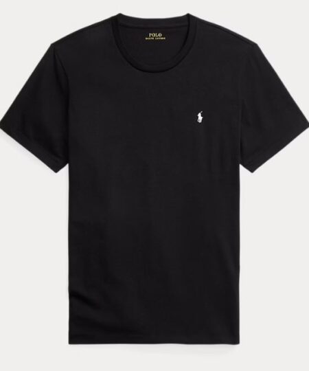 T-shirt manica corta POLO RALPH LAUREN in cotone nero cavallino ricamato bianco